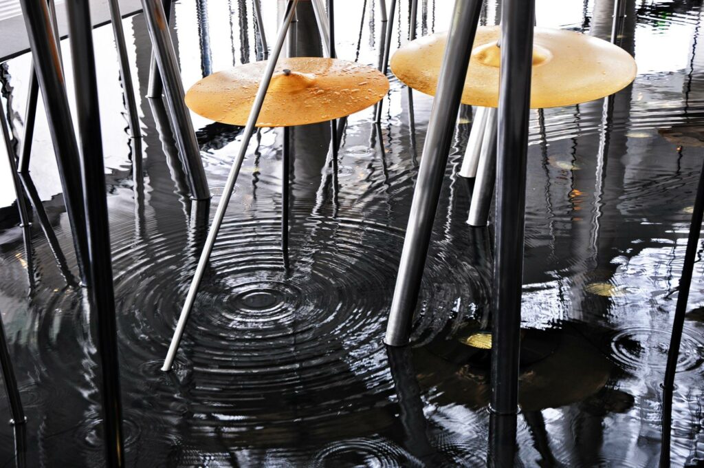 World Voices kinetic water sculpture at Burj Khalifa Dubai with synchronized droplets and water music provided by Crystal Fountains